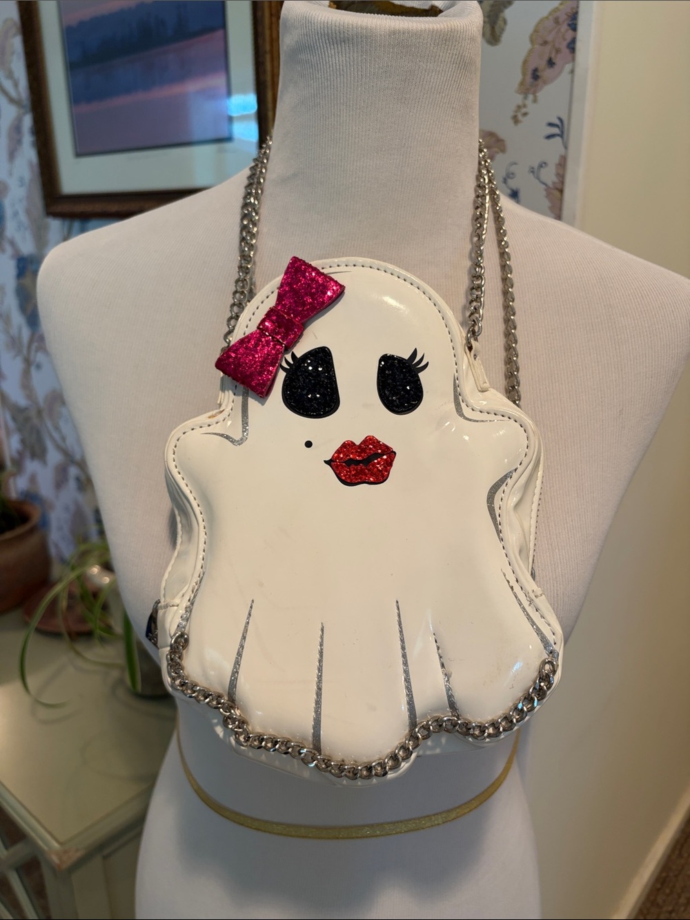 Betsy Johnson Kitsch Ghost Girl Crossbody Bag with Pink Bow